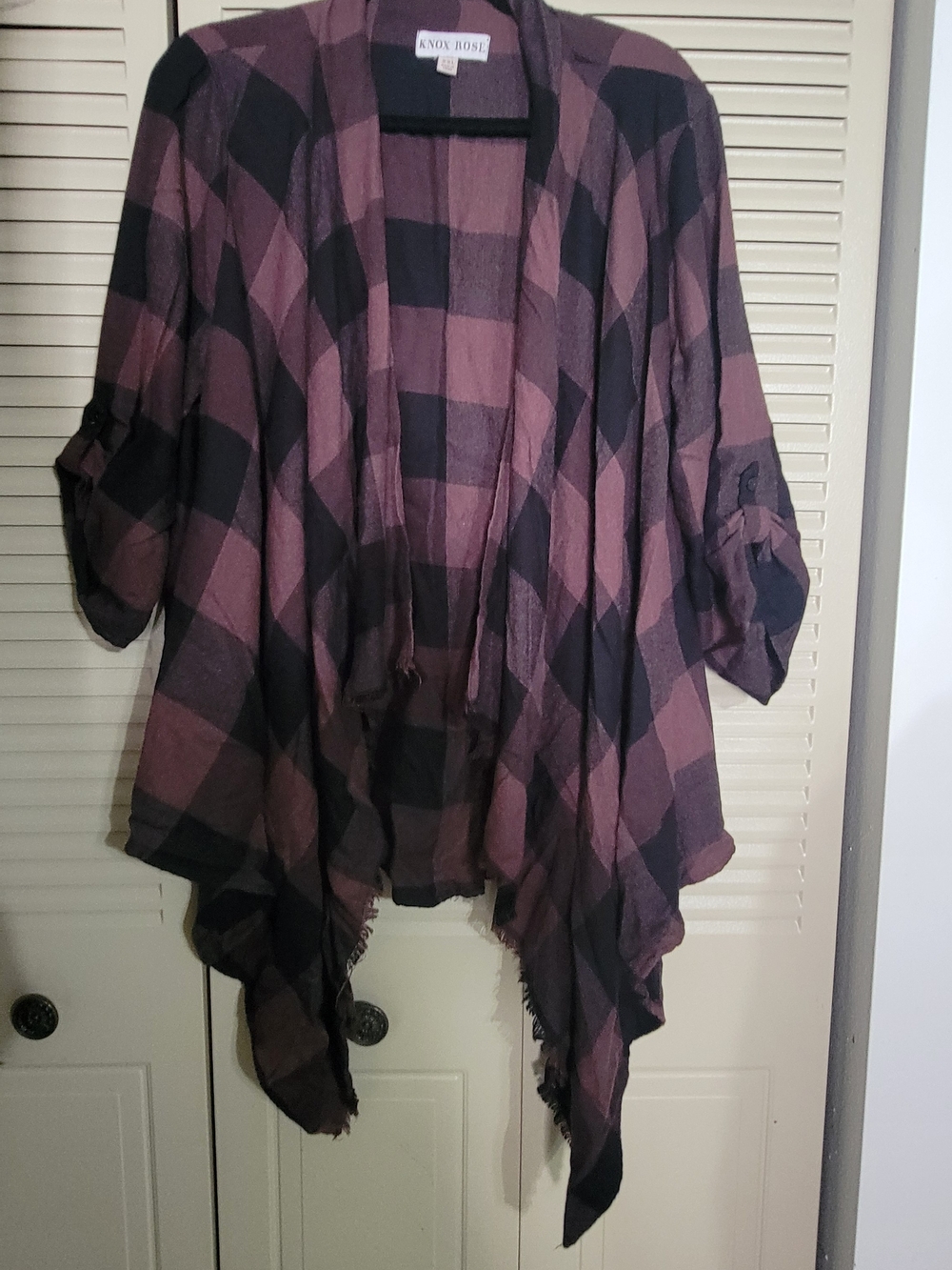 Knox Rose Women's Brown & Black Plaid Open-Front Jacket